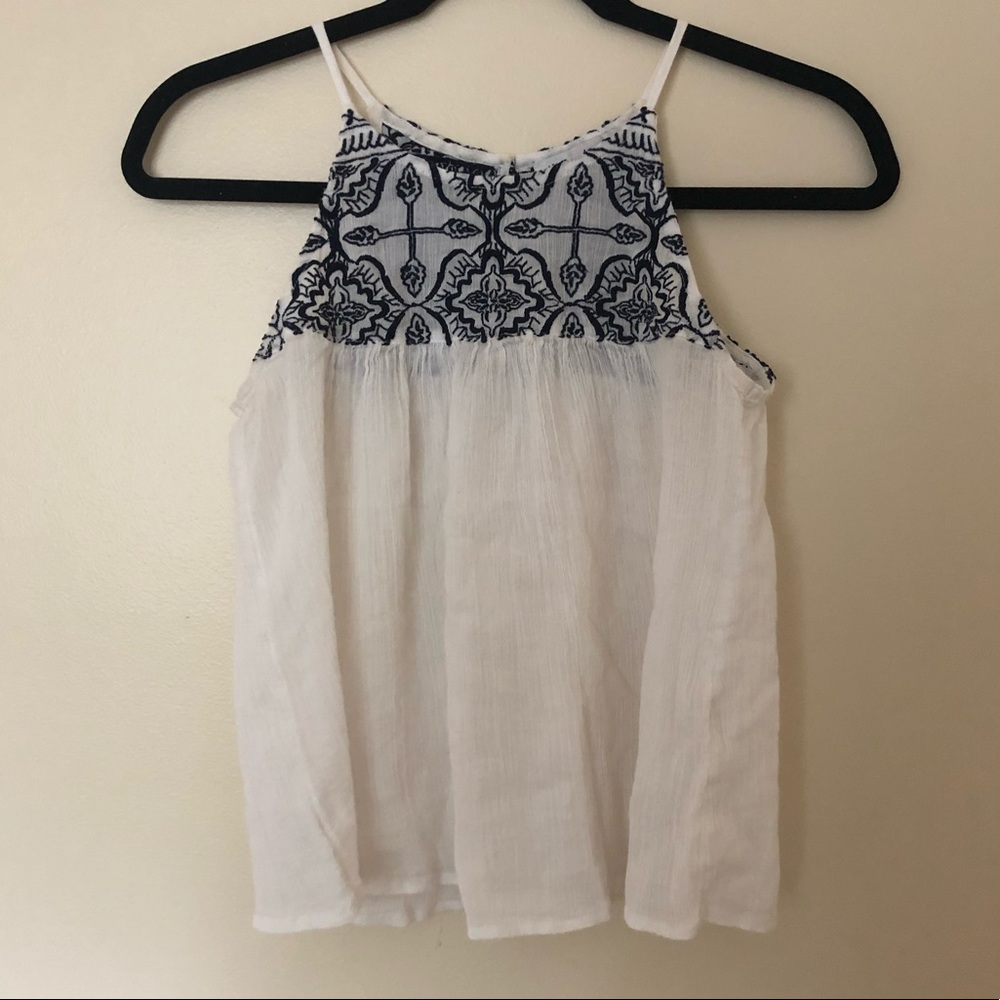 Abercrombie White and Navy Tank Top